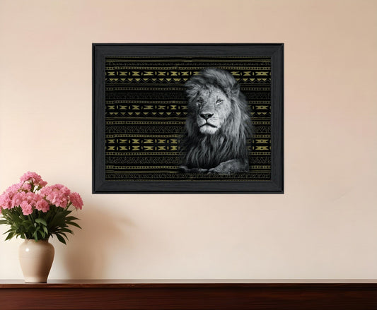Patterned Lion Black Framed Print Wall Art - Homeroots