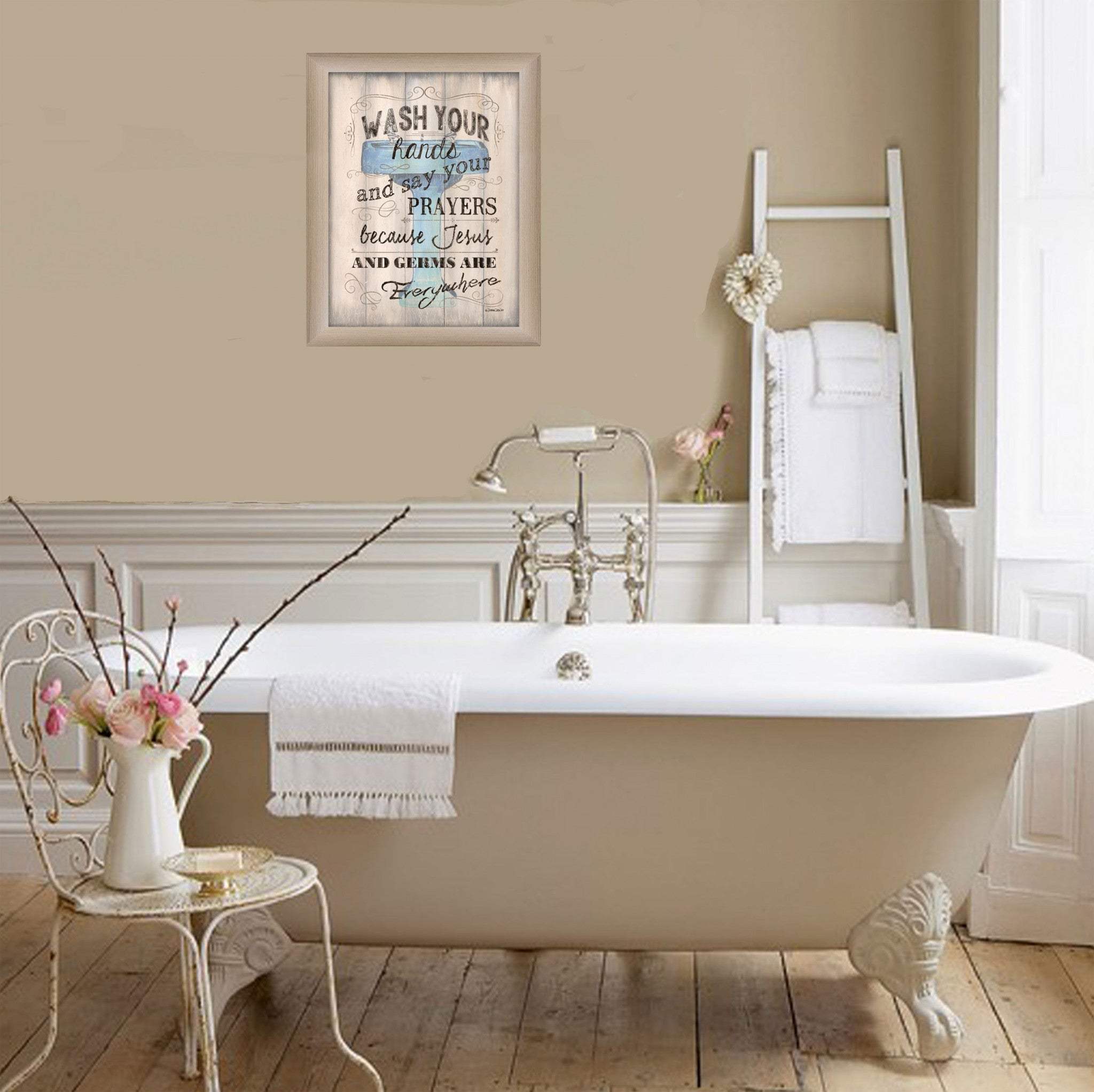 Wash your Hands 3 Brown Framed Print Bathroom Wall Art - Homeroots - Flyclothing LLC