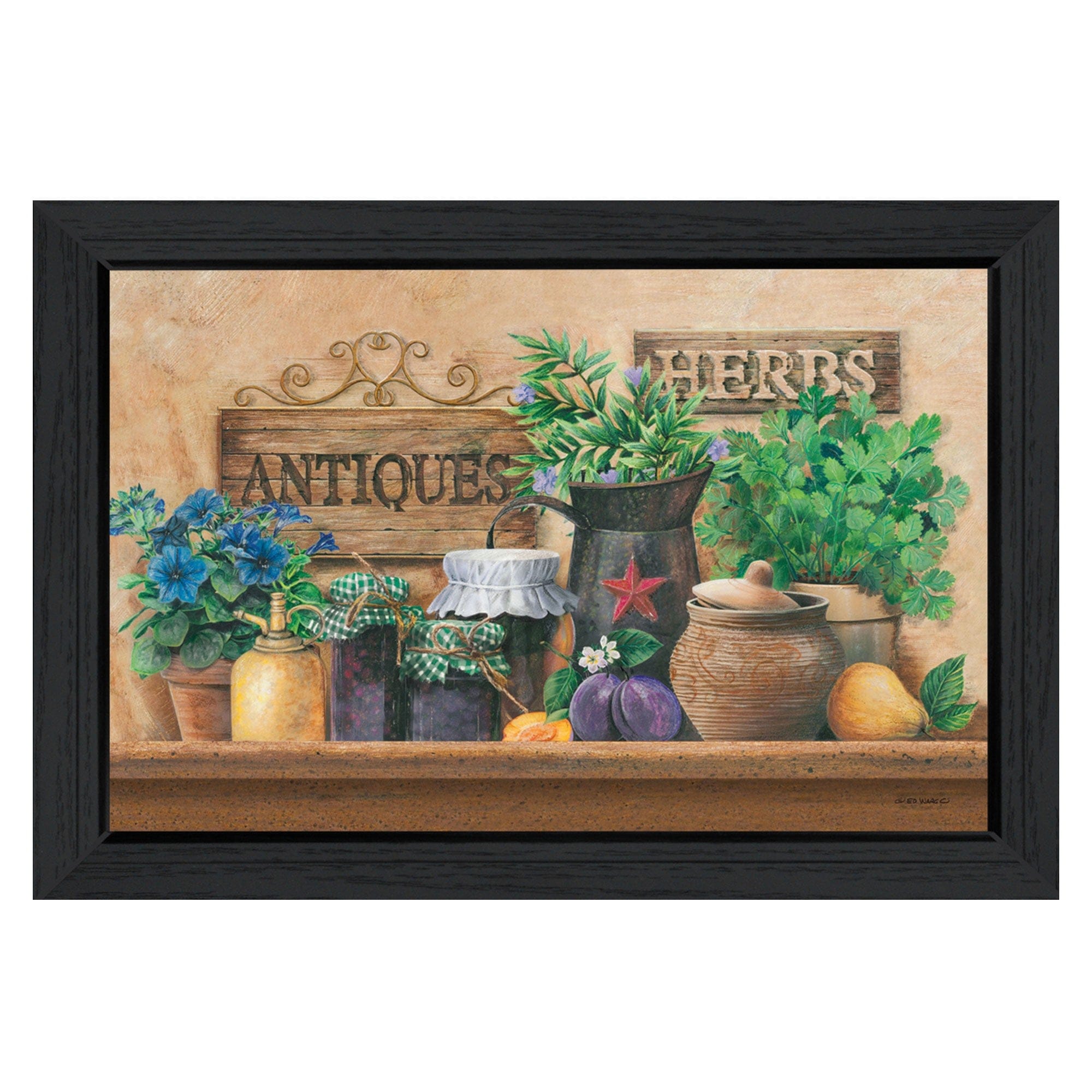Antiques and Herbs 3 Black Framed Print Kitchen Wall Art - Homeroots
