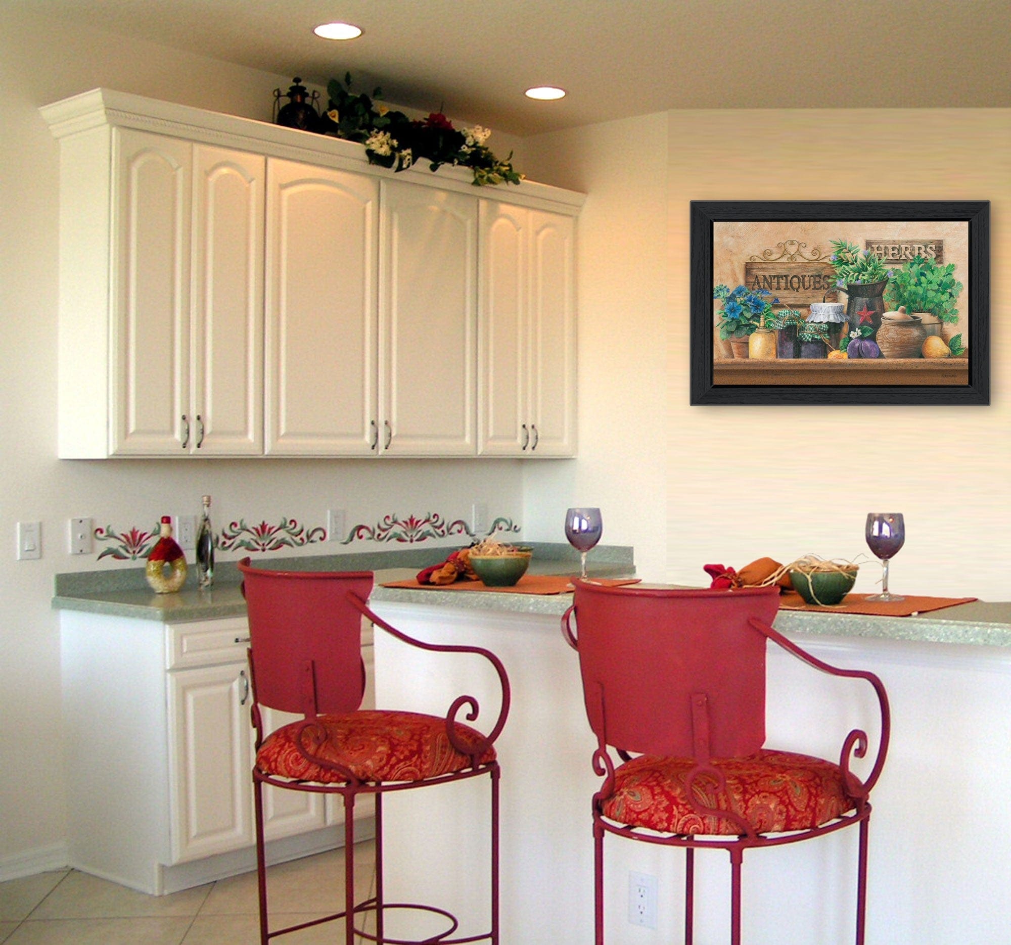 Antiques and Herbs 3 Black Framed Print Kitchen Wall Art - Homeroots