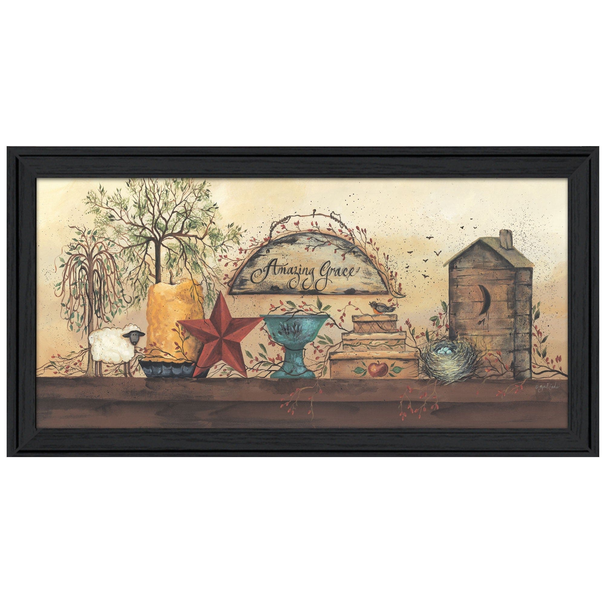 Amazing Grace Shelf 3 Black Framed Print Wall Art - Homeroots