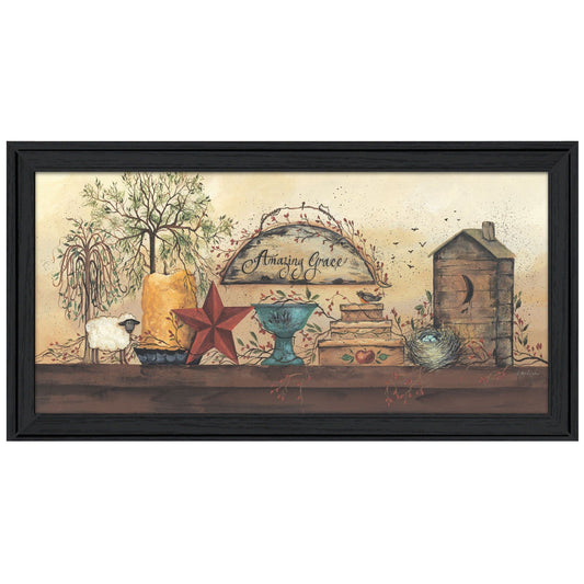Amazing Grace Shelf 3 Black Framed Print Wall Art - Homeroots