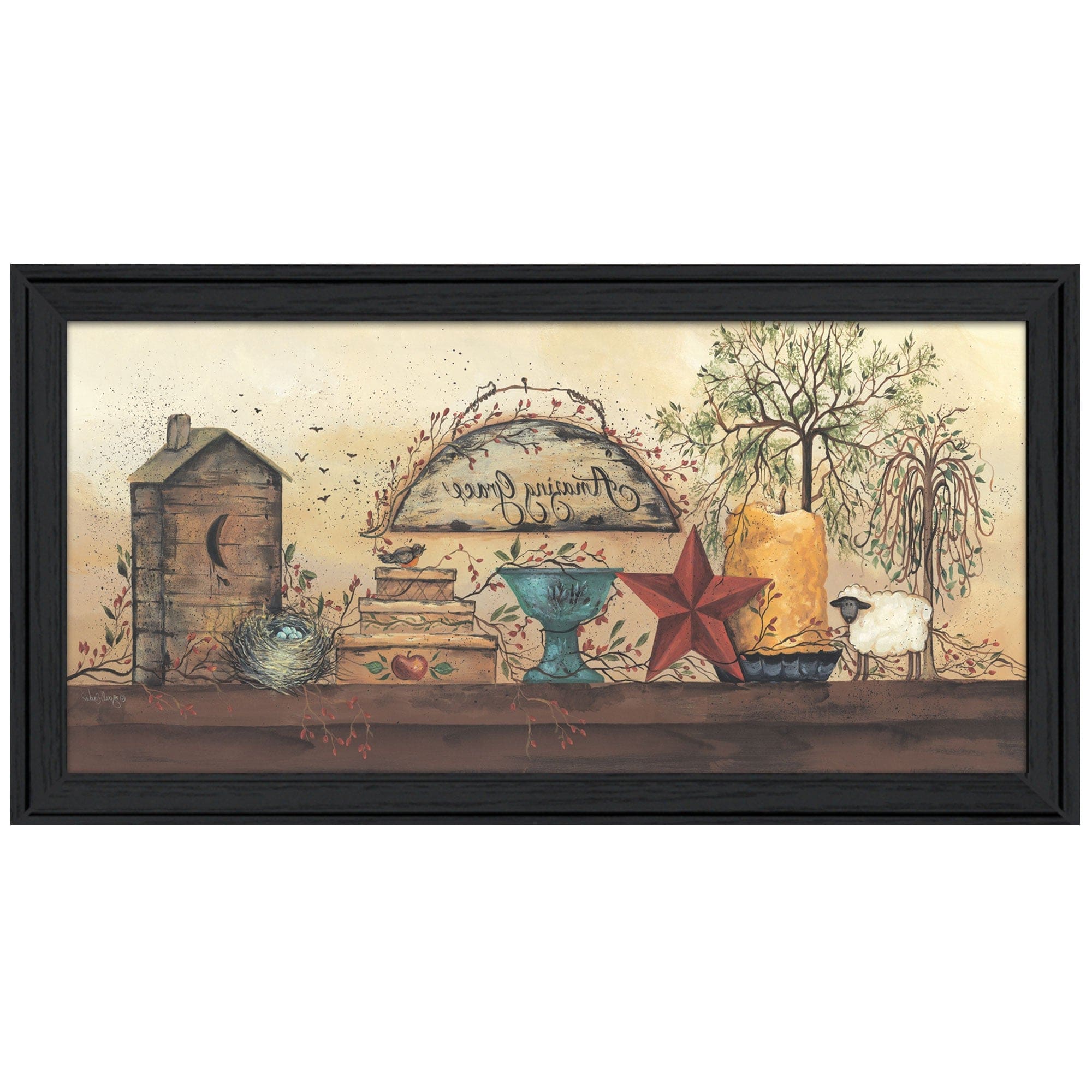 Amazing Grace Shelf 3 Black Framed Print Wall Art - Homeroots