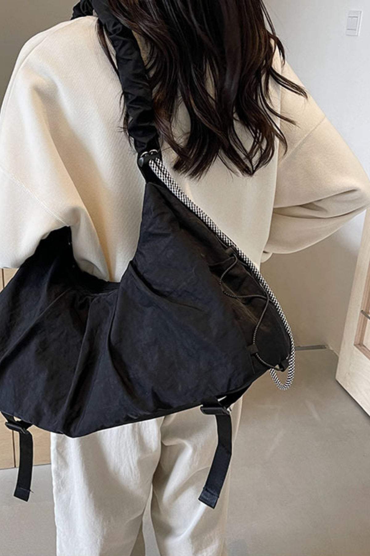 Drawstring Strap Ruched Crossbody Bag - Trendsi - Flyclothing LLC