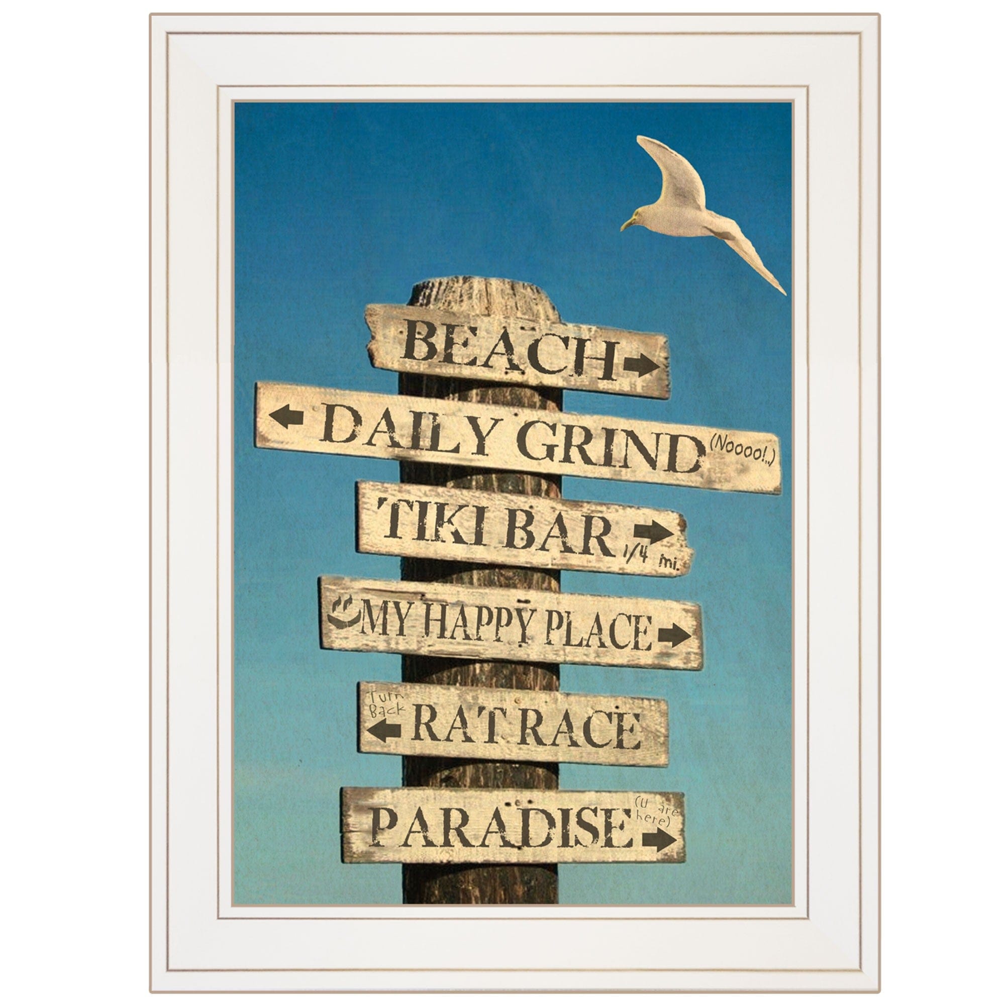 Beach Directional White Framed Print Wall Art - Homeroots