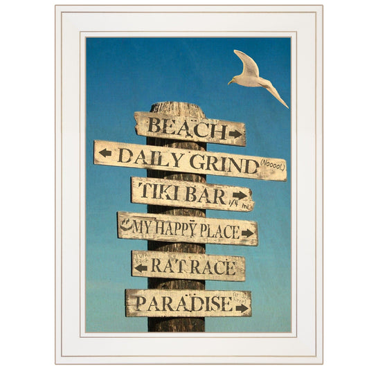 Beach Directional White Framed Print Wall Art - Homeroots