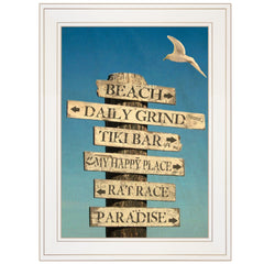 Beach Directional White Framed Print Wall Art - Homeroots