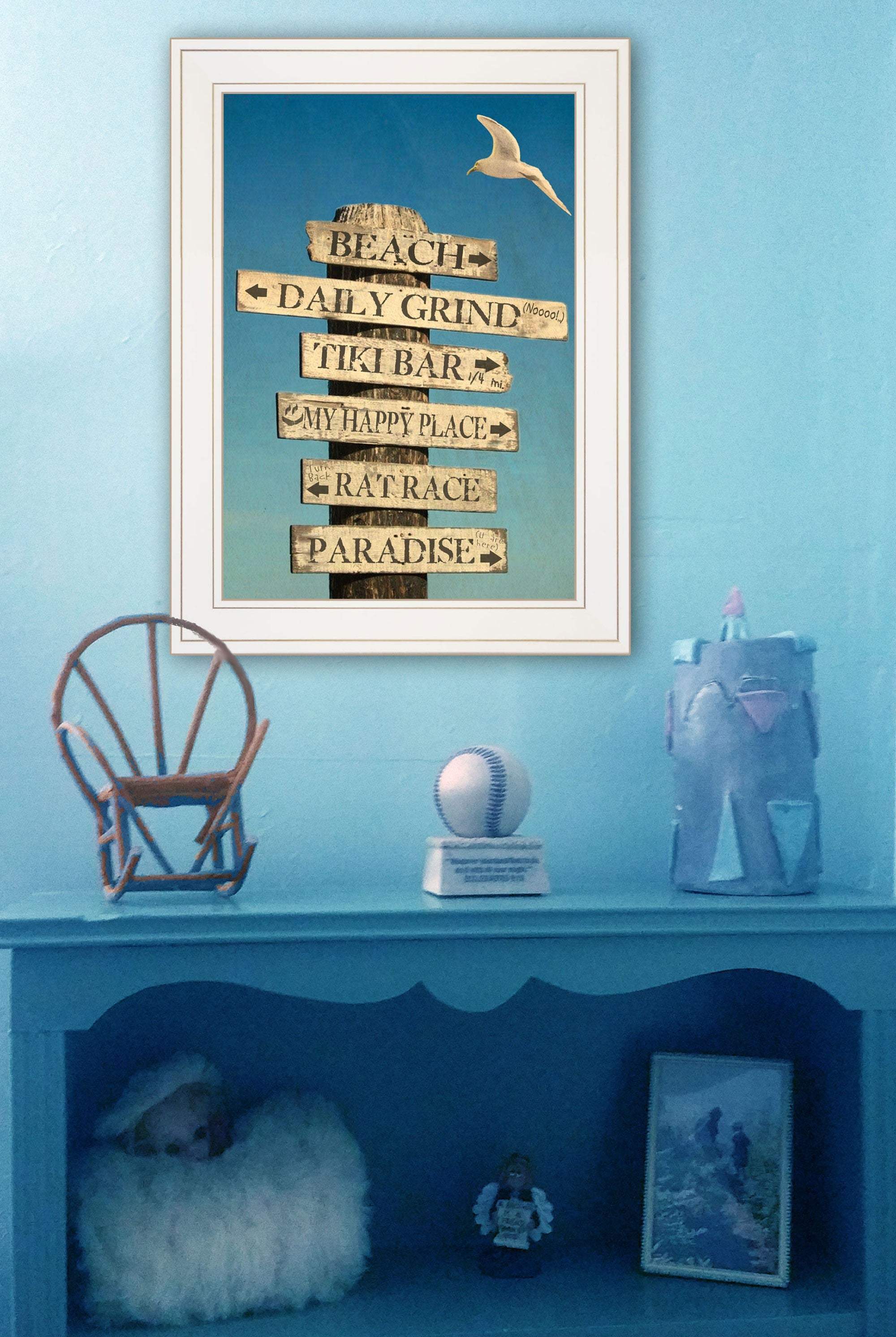 Beach Directional White Framed Print Wall Art - Homeroots - Flyclothing LLC