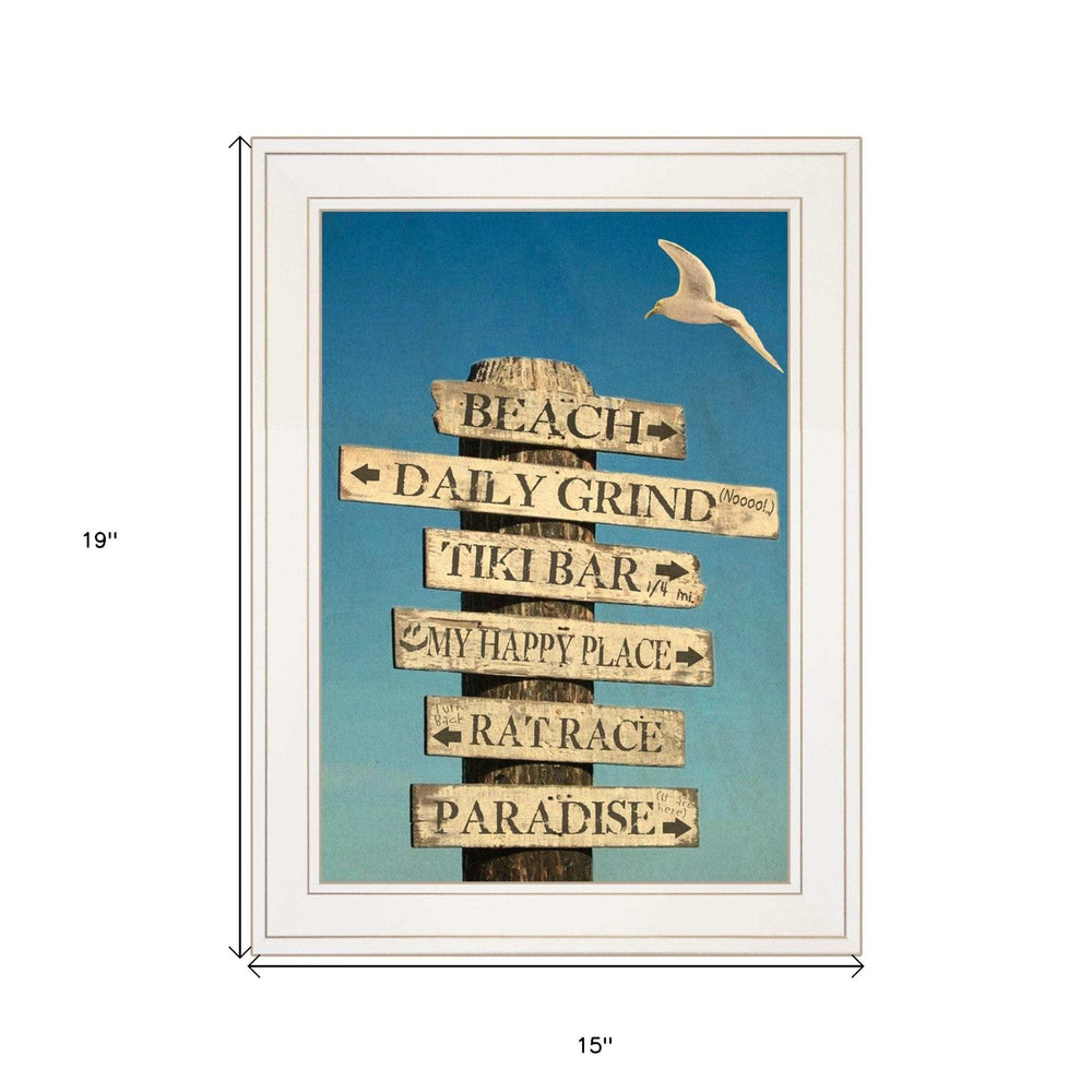 Beach Directional White Framed Print Wall Art - Homeroots - Flyclothing LLC