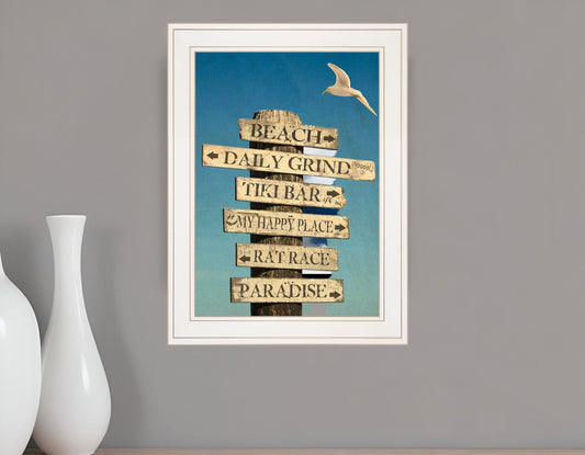 Beach Directional White Framed Print Wall Art - Homeroots