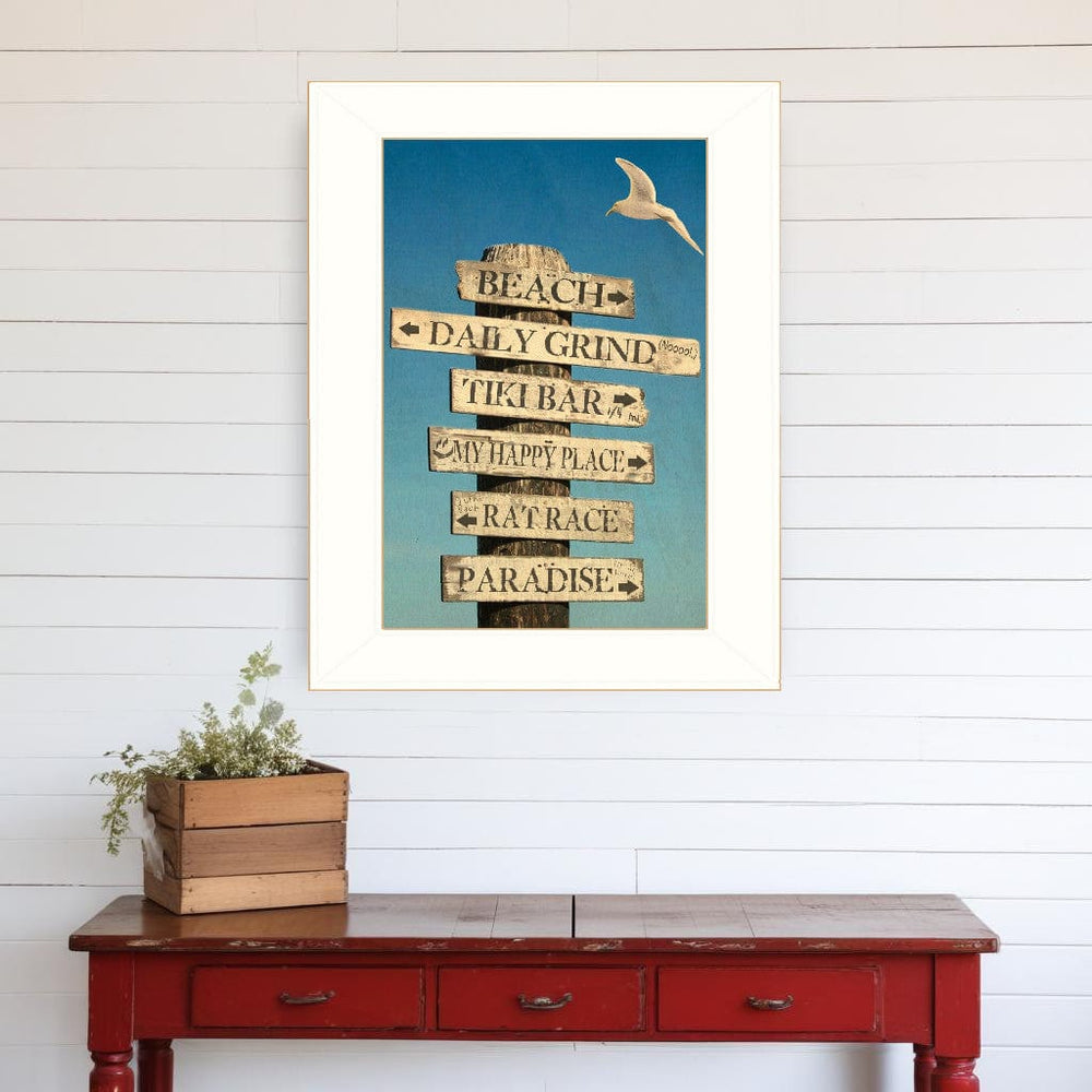 Beach Directional 2 White Framed Print Wall Art - Homeroots