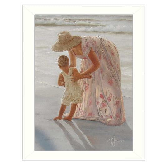 First Time on the Beach White Framed Print Wall Art - Homeroots