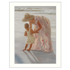 First Time on the Beach White Framed Print Wall Art - Homeroots
