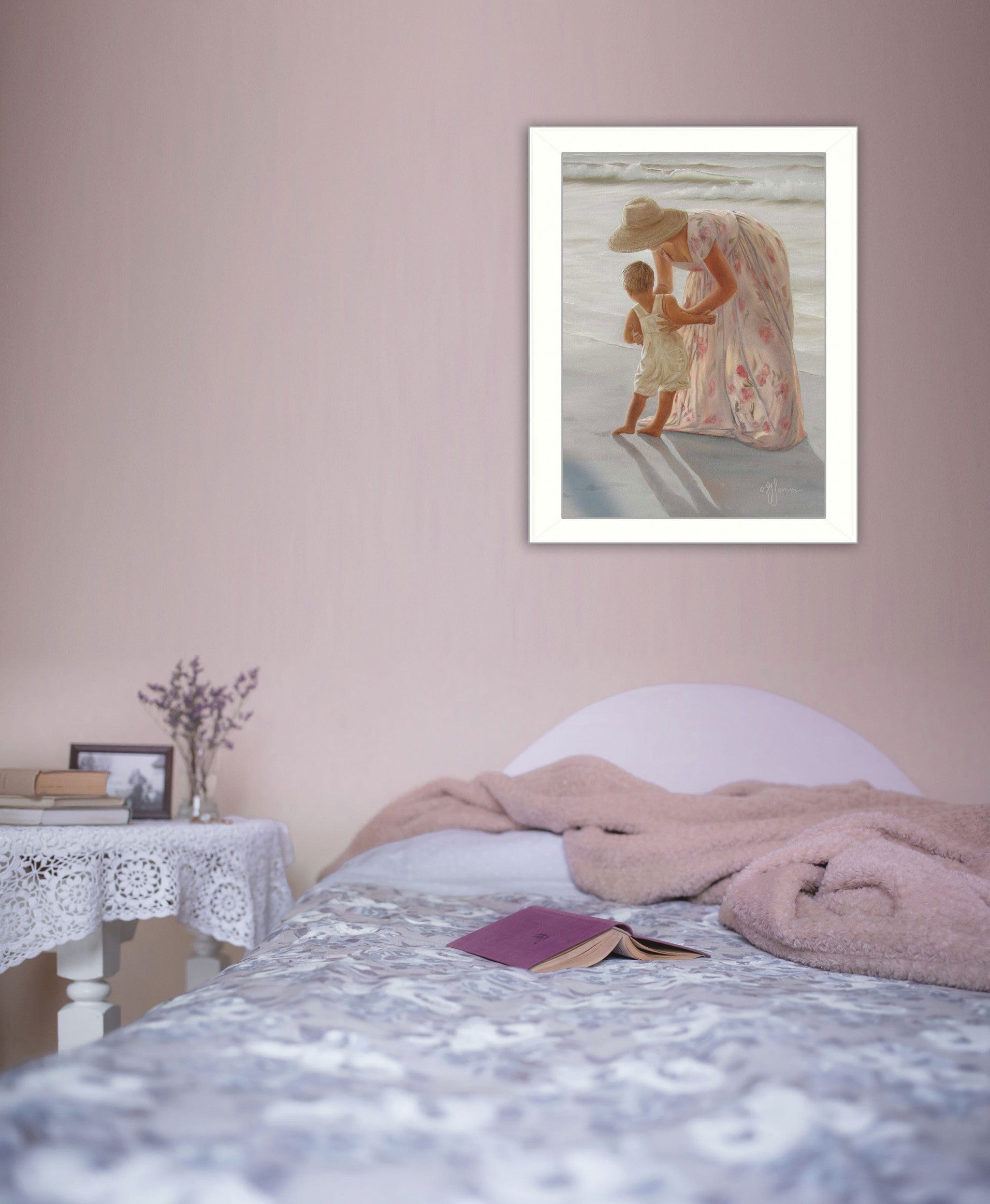 First Time on the Beach White Framed Print Wall Art - Homeroots
