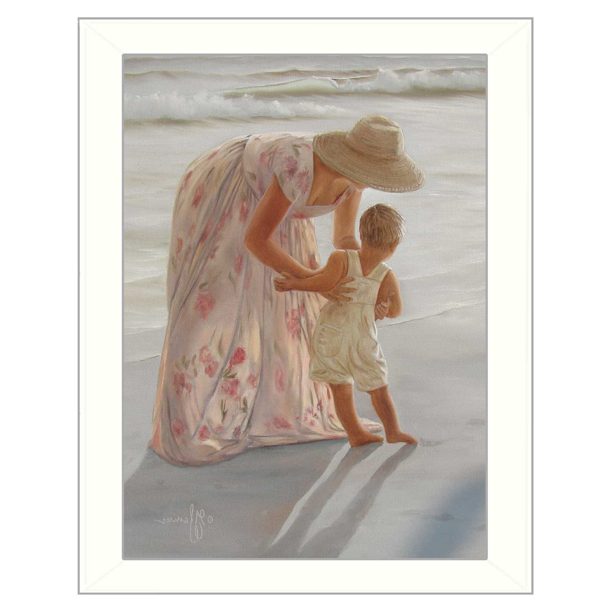 First Time on the Beach White Framed Print Wall Art - Homeroots