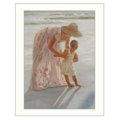 First Time on the Beach White Framed Print Wall Art - Homeroots