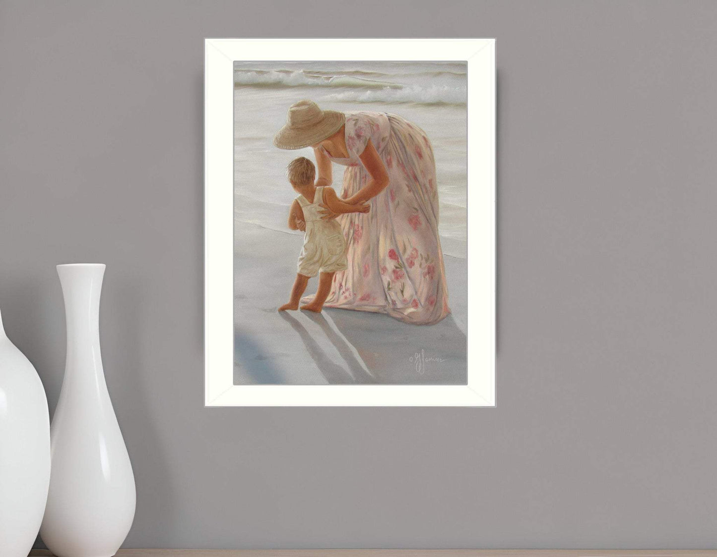 First Time on the Beach White Framed Print Wall Art - Homeroots - Flyclothing LLC