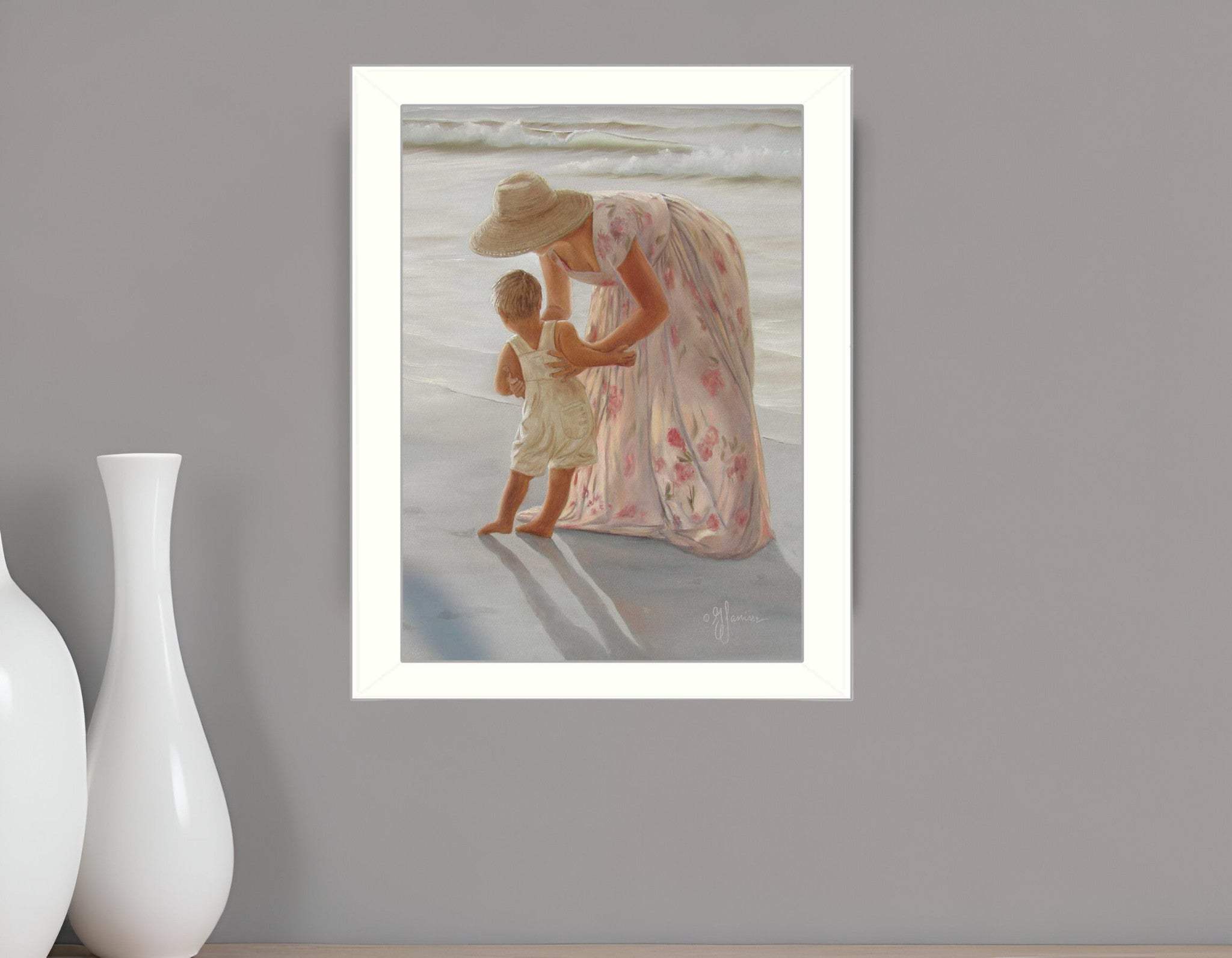 First Time on the Beach White Framed Print Wall Art - Homeroots - Flyclothing LLC