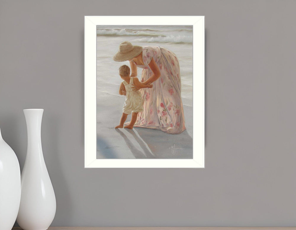 First Time on the Beach White Framed Print Wall Art - Homeroots