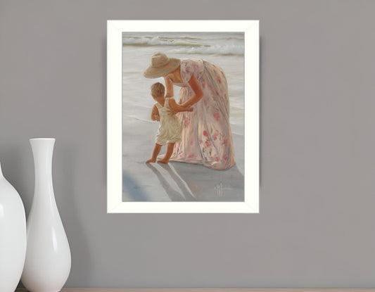 First Time on the Beach White Framed Print Wall Art - Homeroots