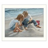 Sand Castle Builders 1 White Framed Print Wall Art - Homeroots