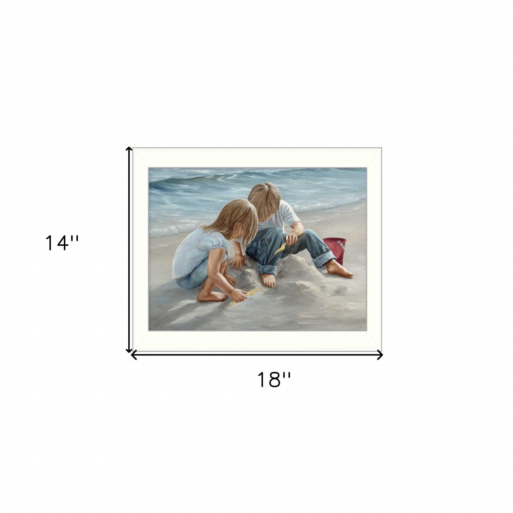 Sand Castle Builders 1 White Framed Print Wall Art - Homeroots