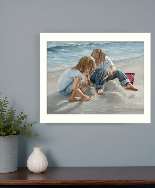 Sand Castle Builders 1 White Framed Print Wall Art - Homeroots
