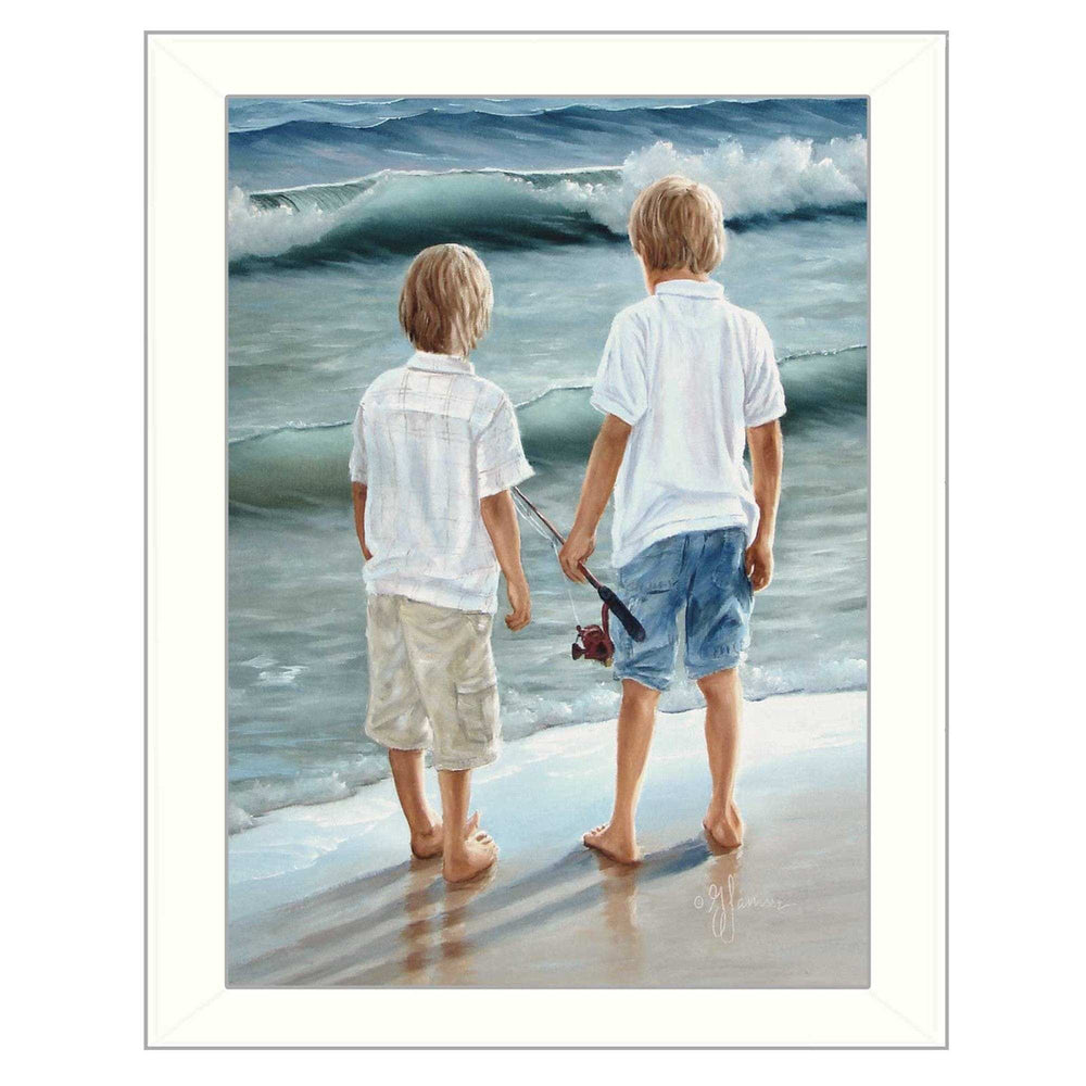 Going Fishing White Framed Print Wall Art - Homeroots - Flyclothing LLC