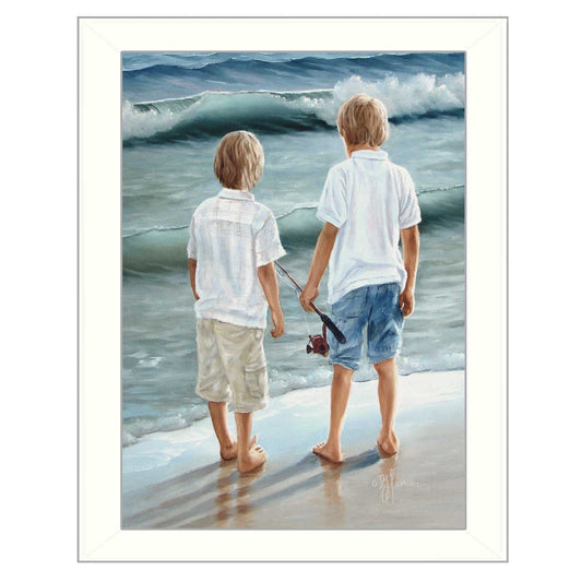 Going Fishing White Framed Print Wall Art - Homeroots