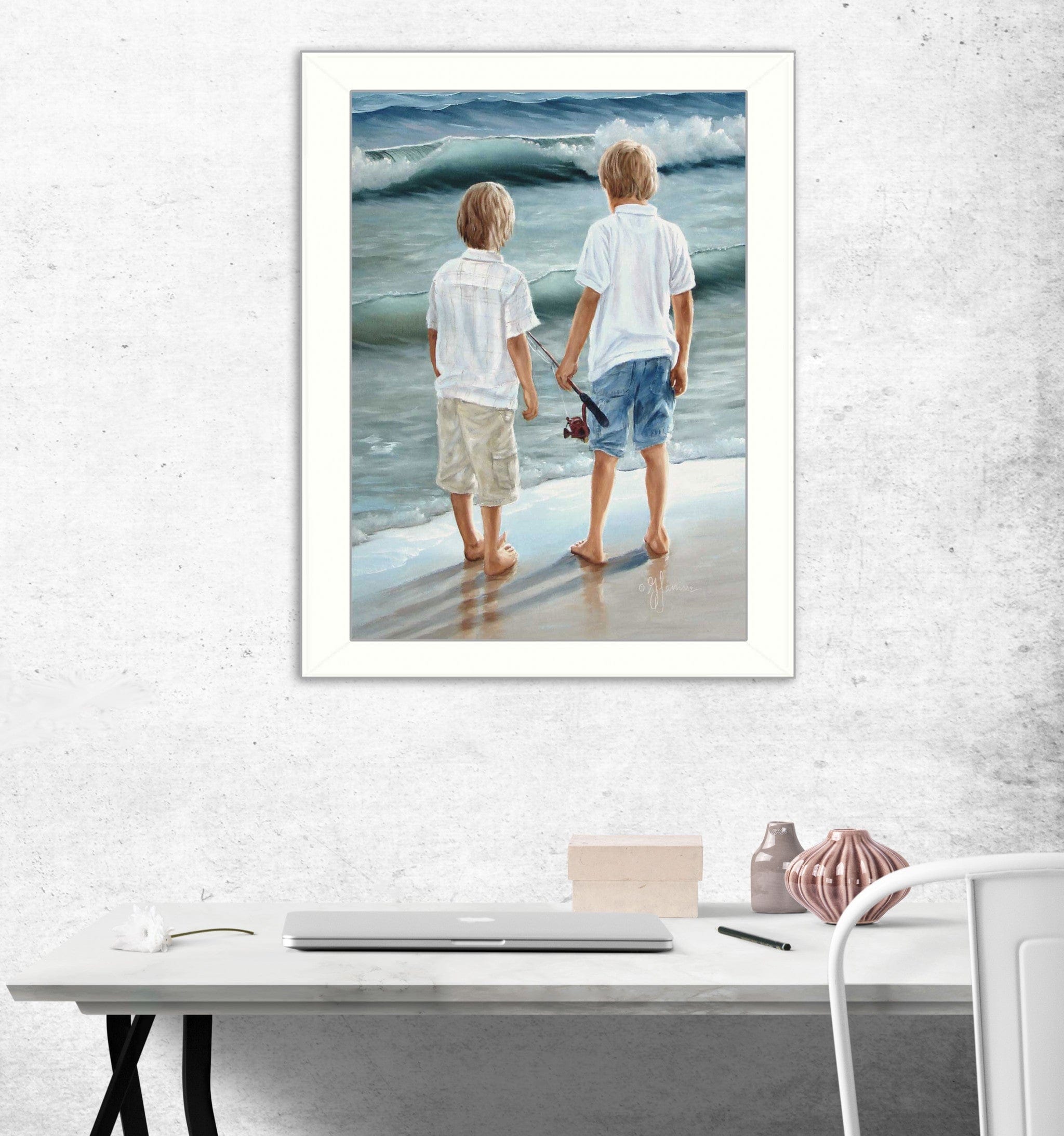 Going Fishing White Framed Print Wall Art - Homeroots