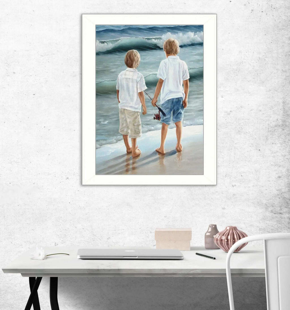Going Fishing White Framed Print Wall Art - Homeroots - Flyclothing LLC