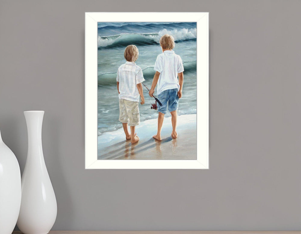 Going Fishing White Framed Print Wall Art - Homeroots