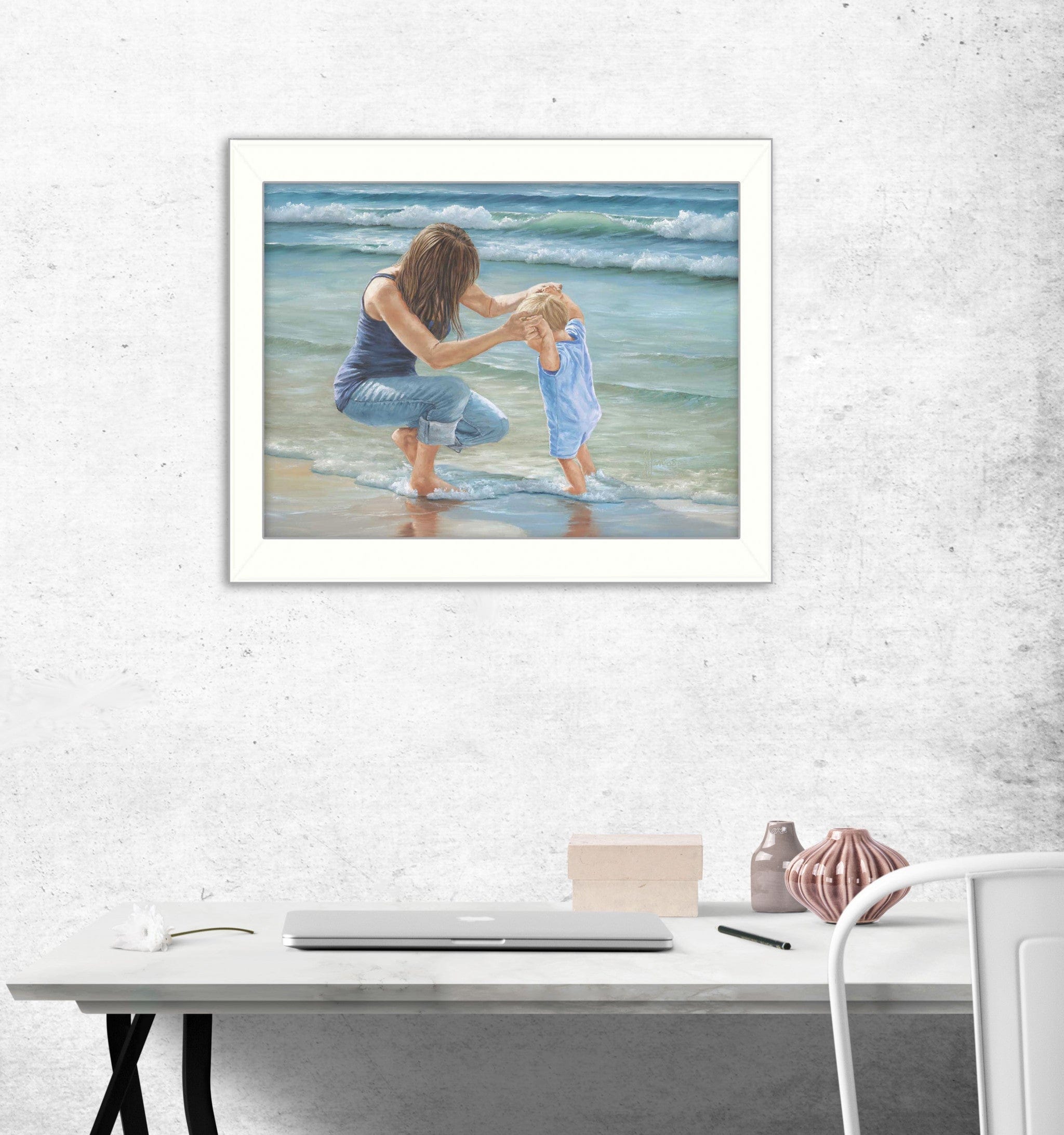 Playing in the Water White Framed Print Wall Art - Homeroots