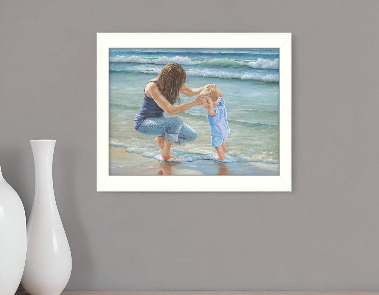 Playing in the Water White Framed Print Wall Art - Homeroots - Flyclothing LLC