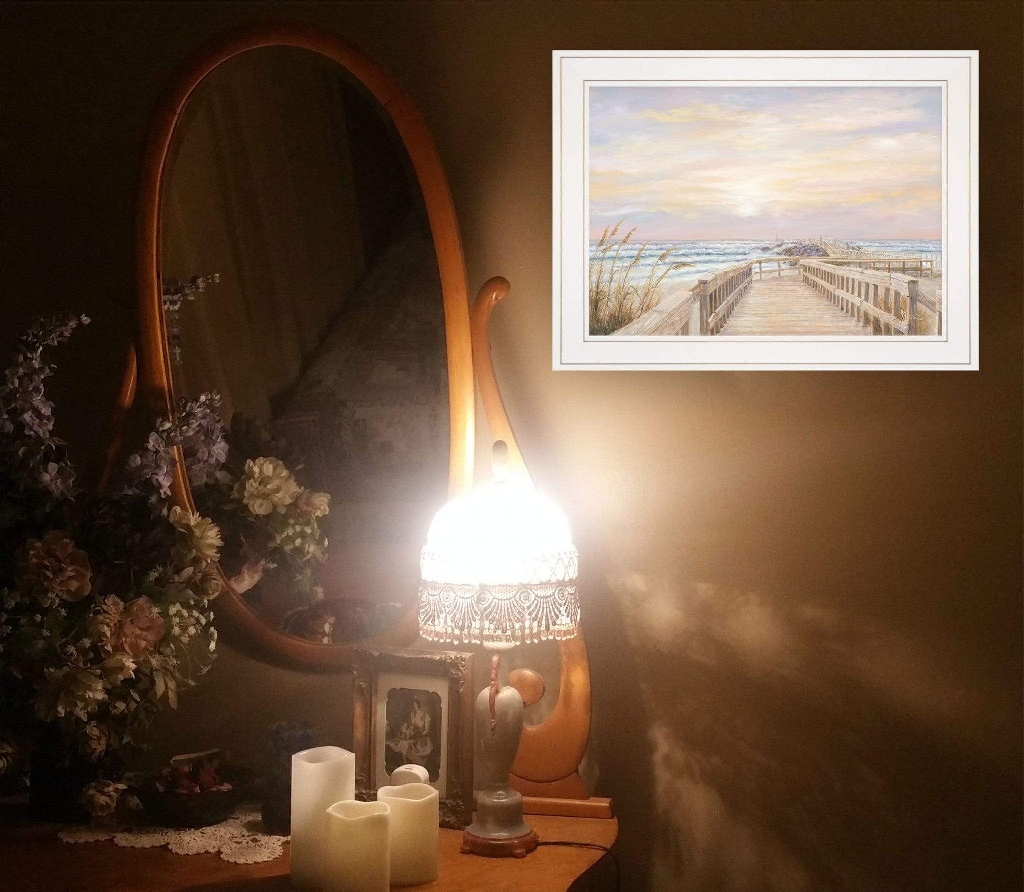 Ponce Inlet Jetty Sunrise 2 White Framed Print Wall Art - Homeroots - Flyclothing LLC