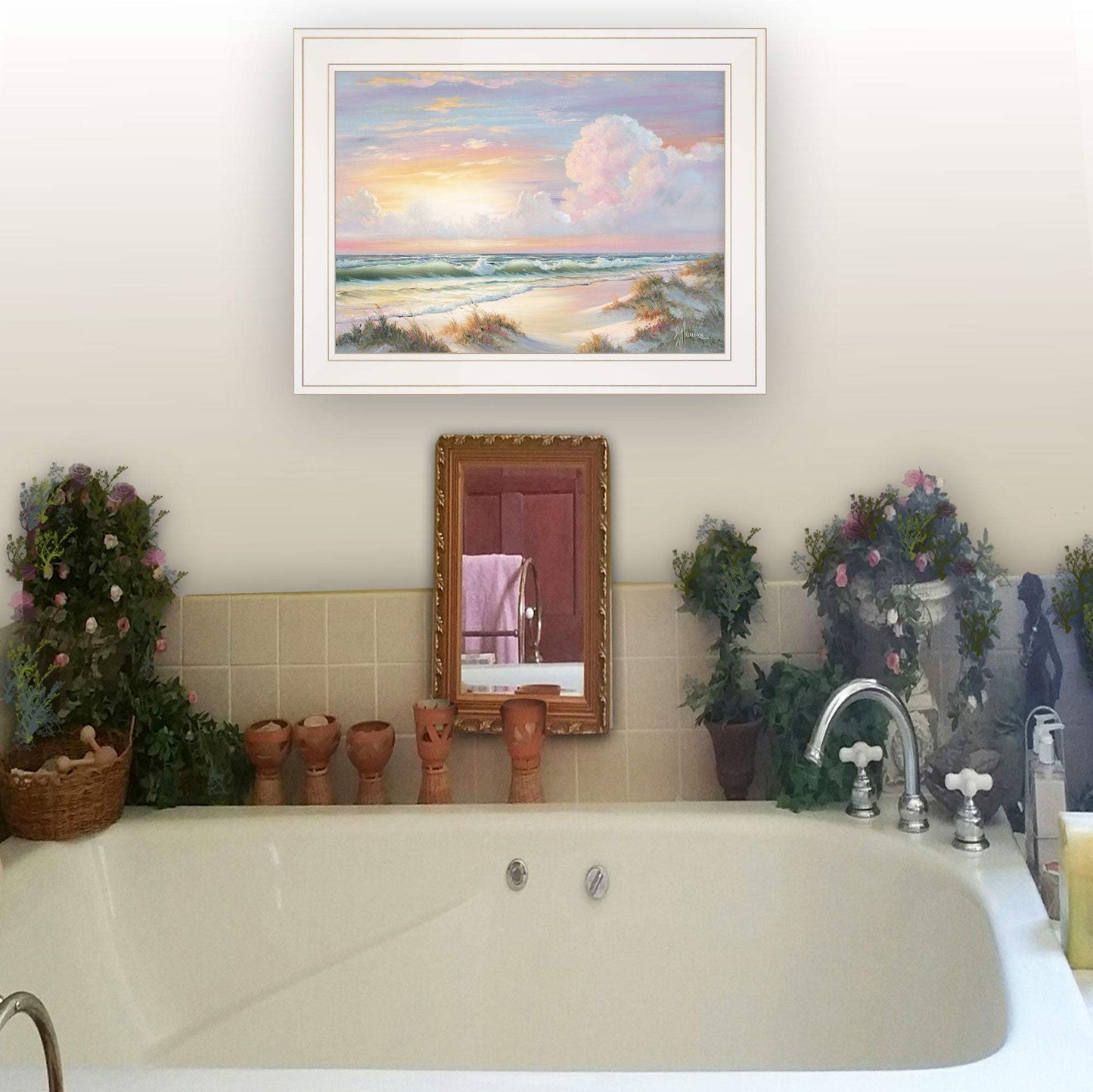 Golden Sunset on Crystal Cove 1 White Framed Print Wall Art - Homeroots - Flyclothing LLC