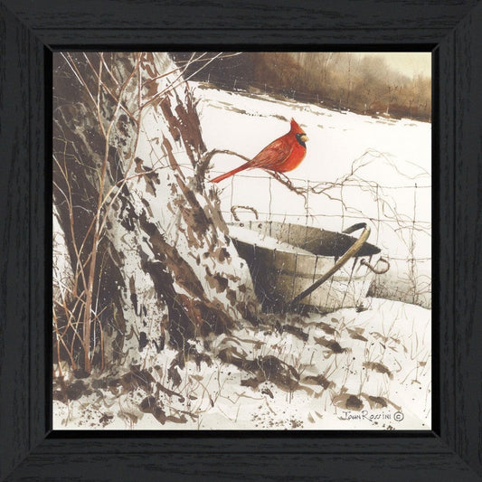 Country Cardinal Black Framed Print Wall Art - Homeroots