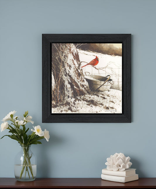 Country Cardinal Black Framed Print Wall Art - Homeroots