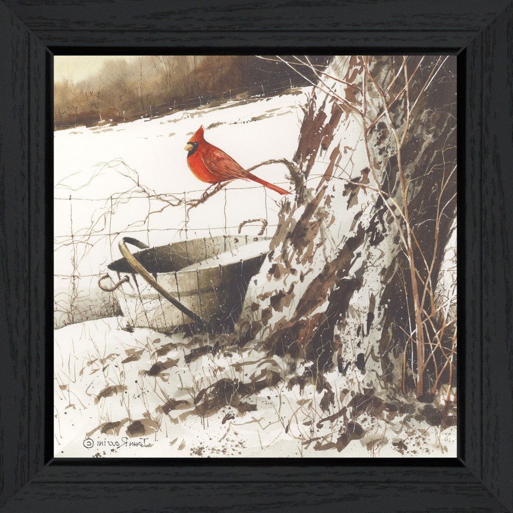 Country Cardinal Black Framed Print Wall Art - Homeroots