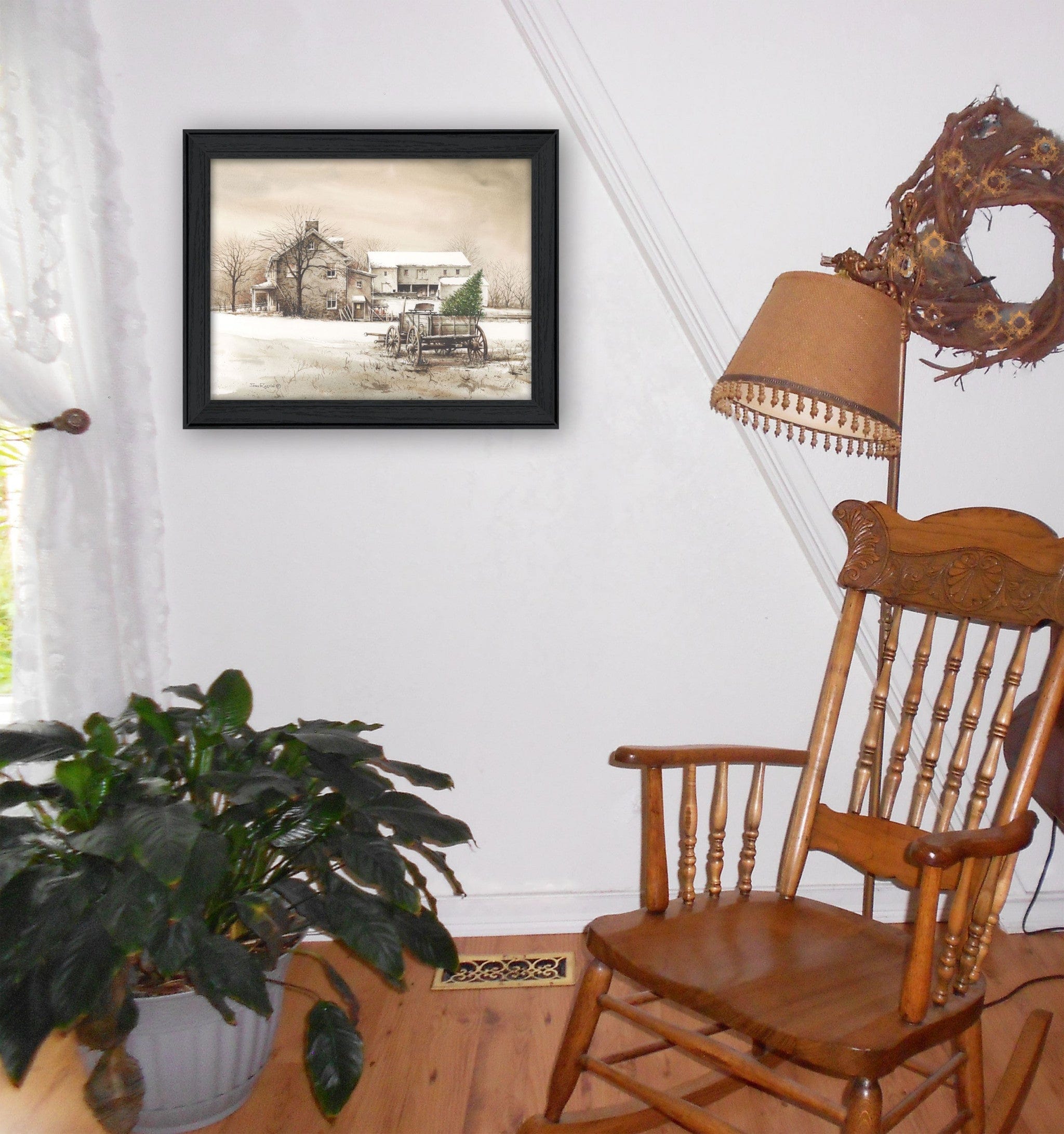 Bringing Home the Tree 1 Black Framed Print Wall Art - Homeroots