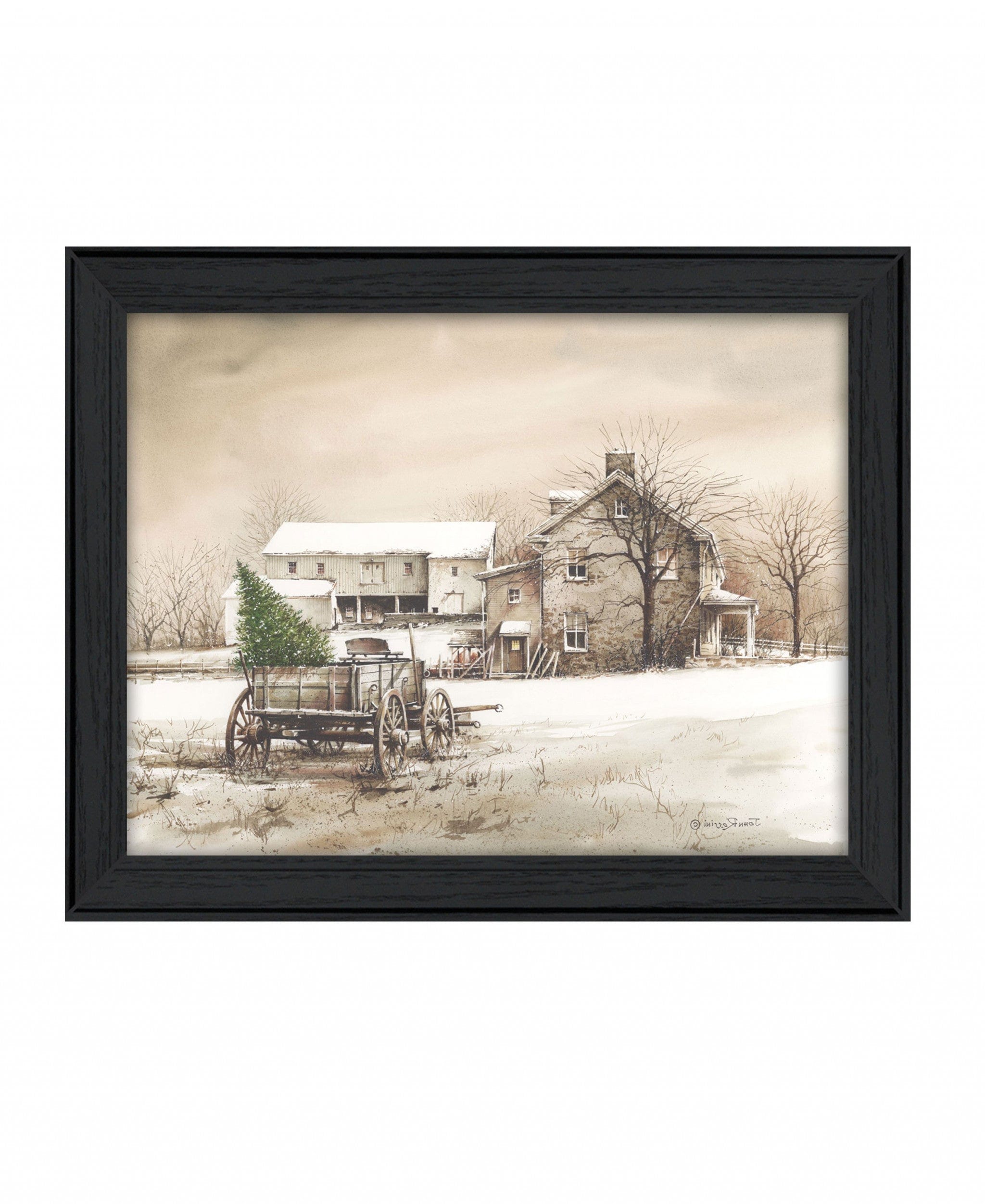 Bringing Home the Tree 1 Black Framed Print Wall Art - Homeroots