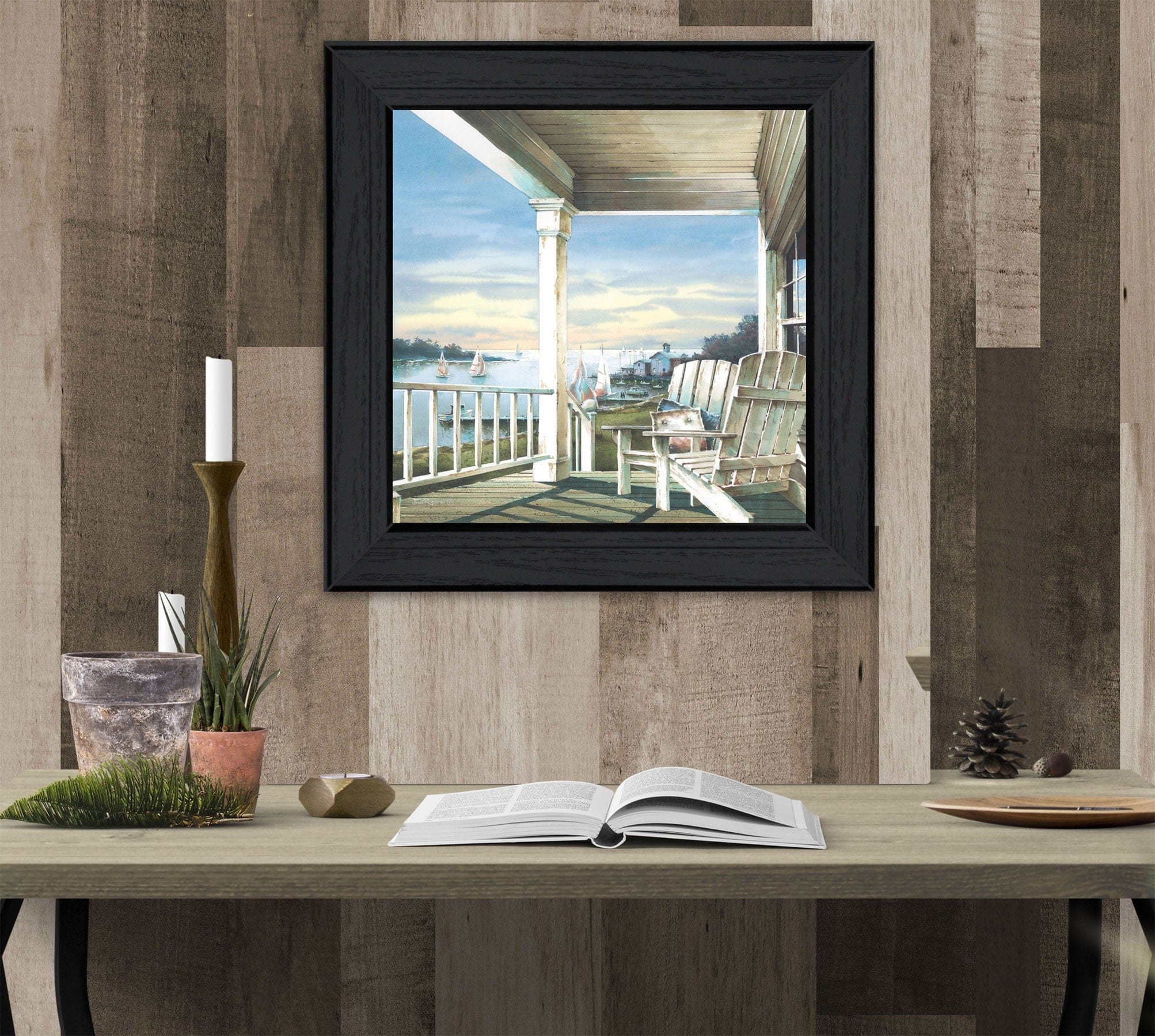 Front Porch Coastal Sunset Black Framed Print Wall Art - Homeroots
