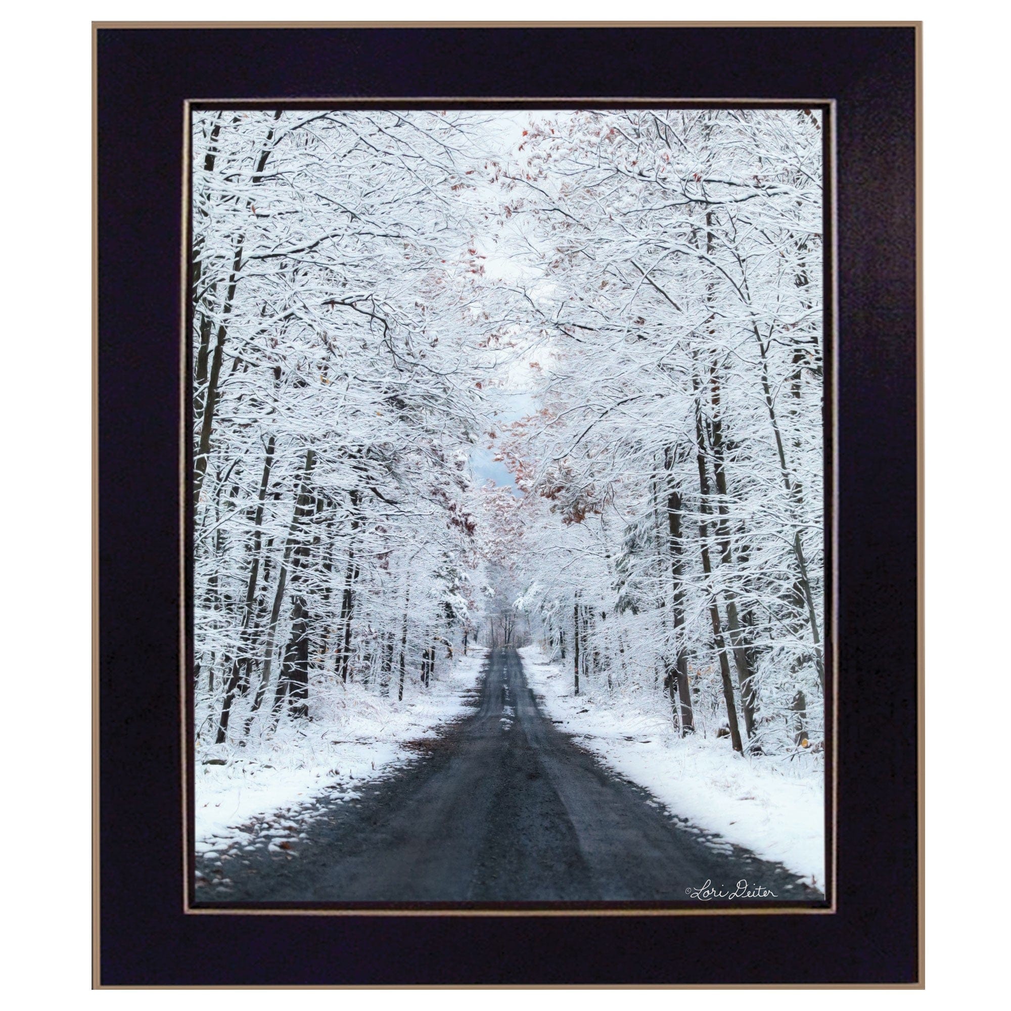 All Roads lead Home winter lane Black Framed Print Wall Art - Homeroots