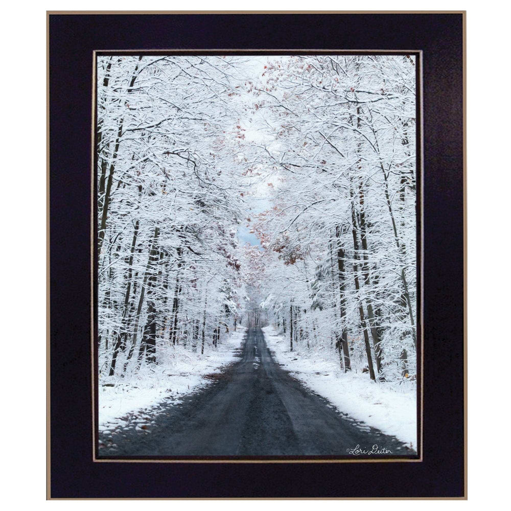 All Roads lead Home winter lane Black Framed Print Wall Art - Homeroots - Flyclothing LLC