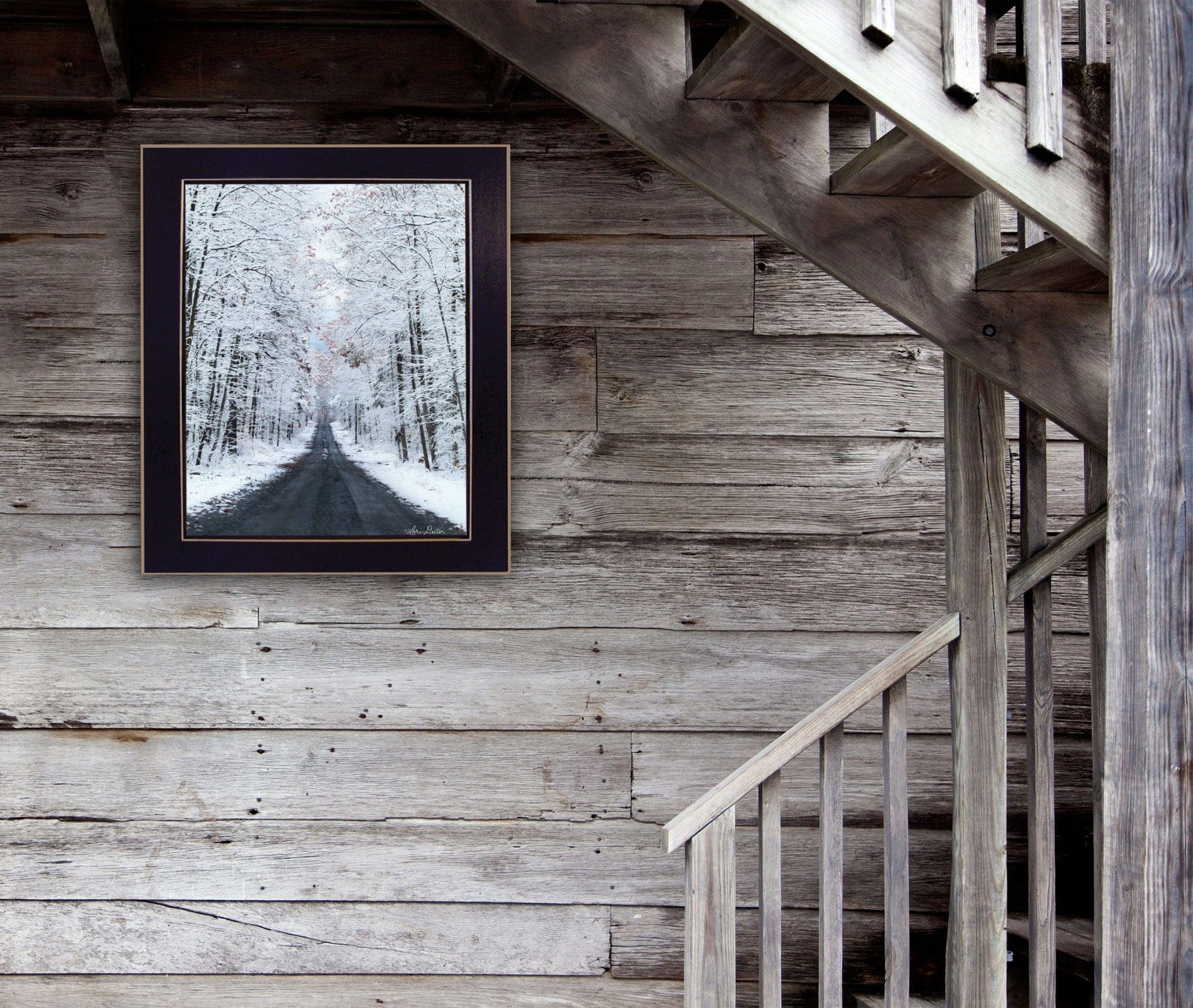 All Roads lead Home winter lane Black Framed Print Wall Art - Homeroots