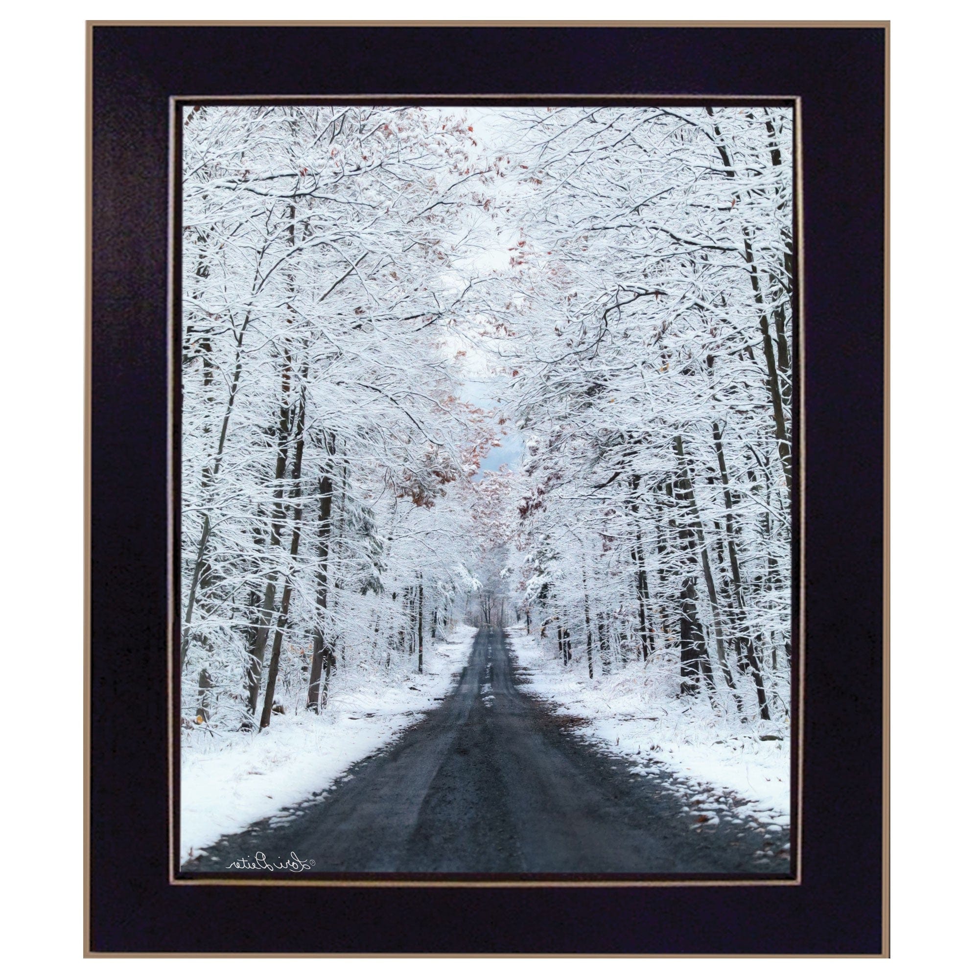 All Roads lead Home winter lane Black Framed Print Wall Art - Homeroots