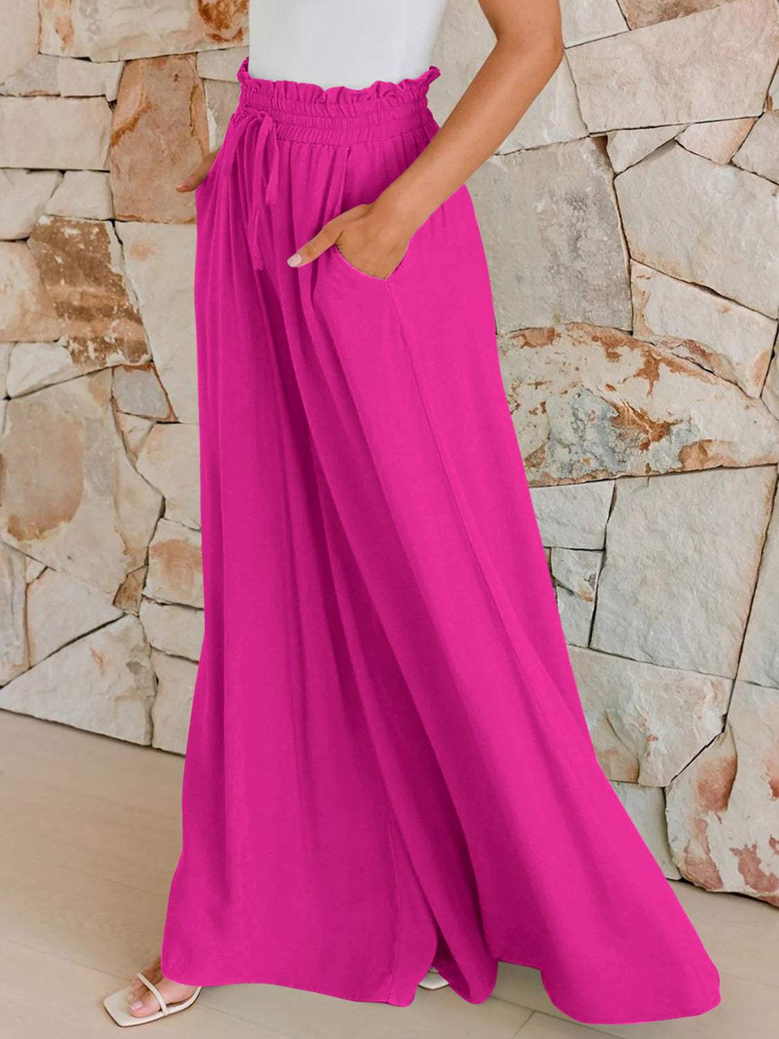 Drawstring Wide Leg Pants with Pockets - Trendsi - Flyclothing LLC