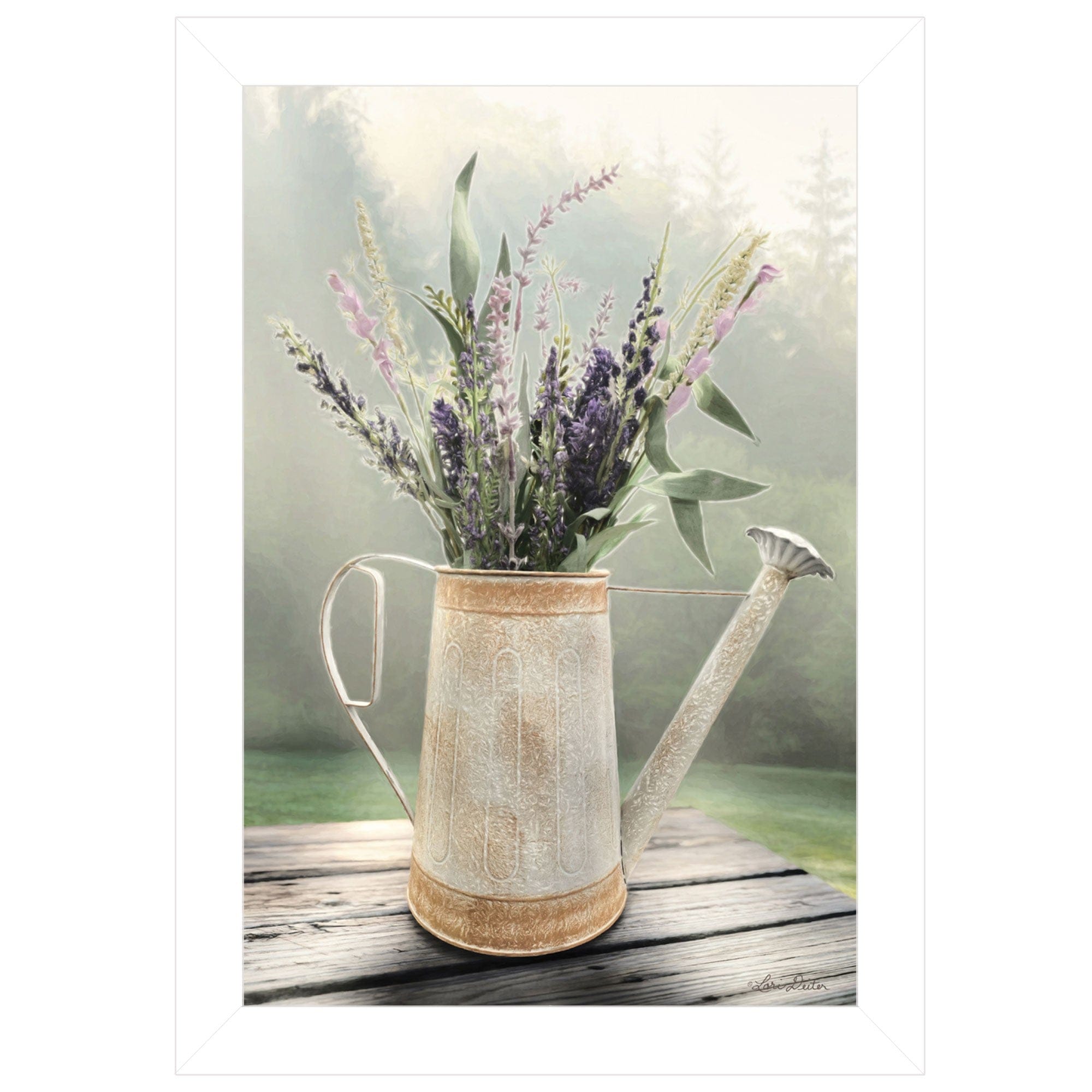 Lavender Watering Can 2 White Framed Print Wall Art - Homeroots