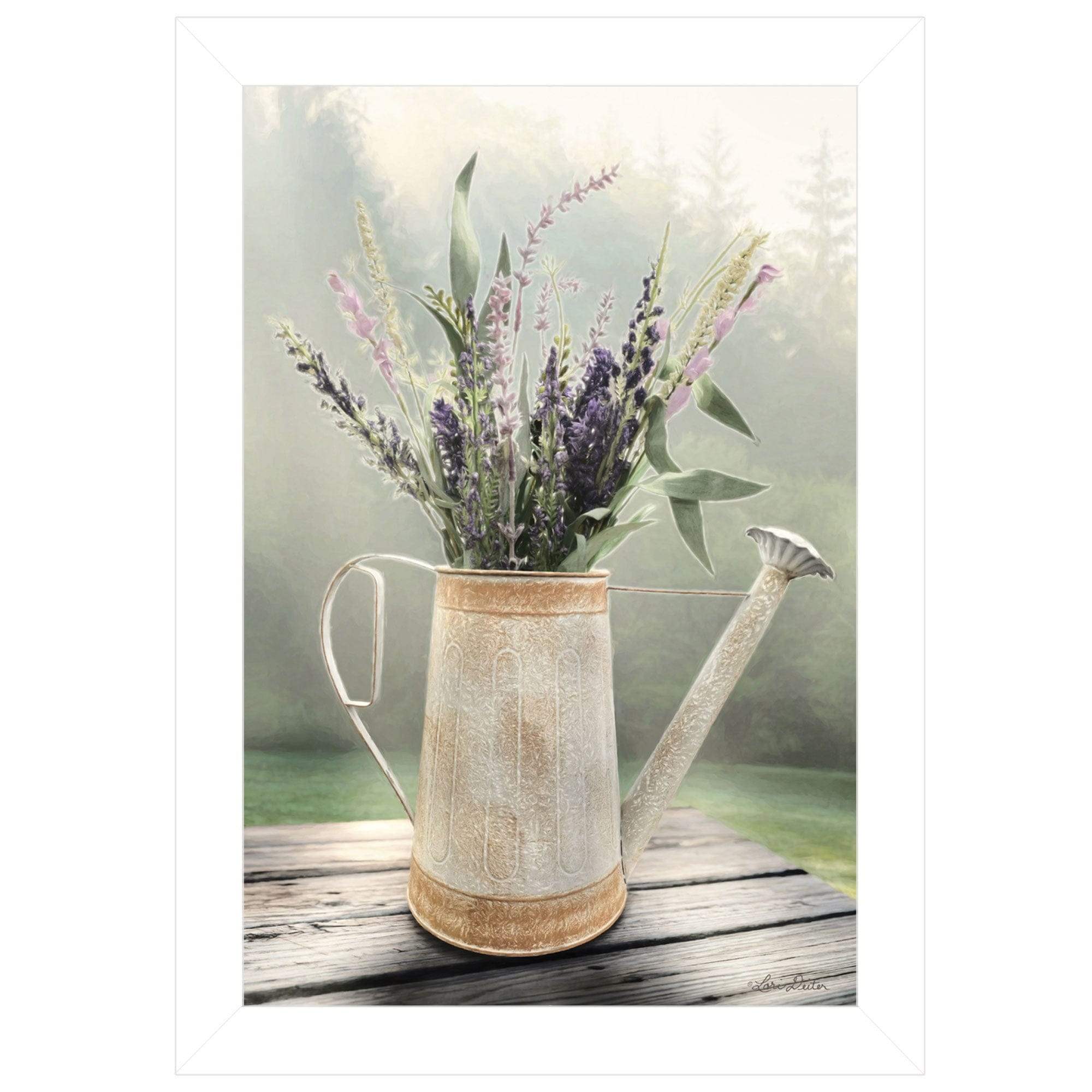 Lavender Watering Can 2 White Framed Print Wall Art - Homeroots - Flyclothing LLC