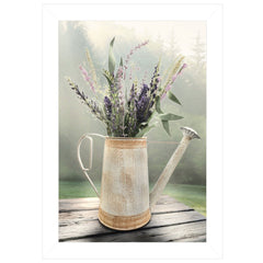 Lavender Watering Can 2 White Framed Print Wall Art - Homeroots
